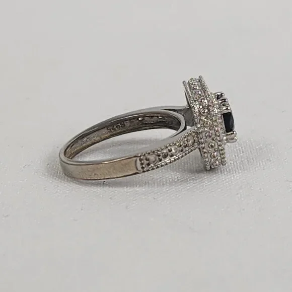 925 Sterling Silver Black Square Stone Ring Size 9 - Picture 3 of 8